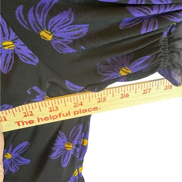 Ava & Viv 3X NWT Black Purple Floral Peplum Blouse Smocked Waist Flutter Sleeve - Picture 6 of 9